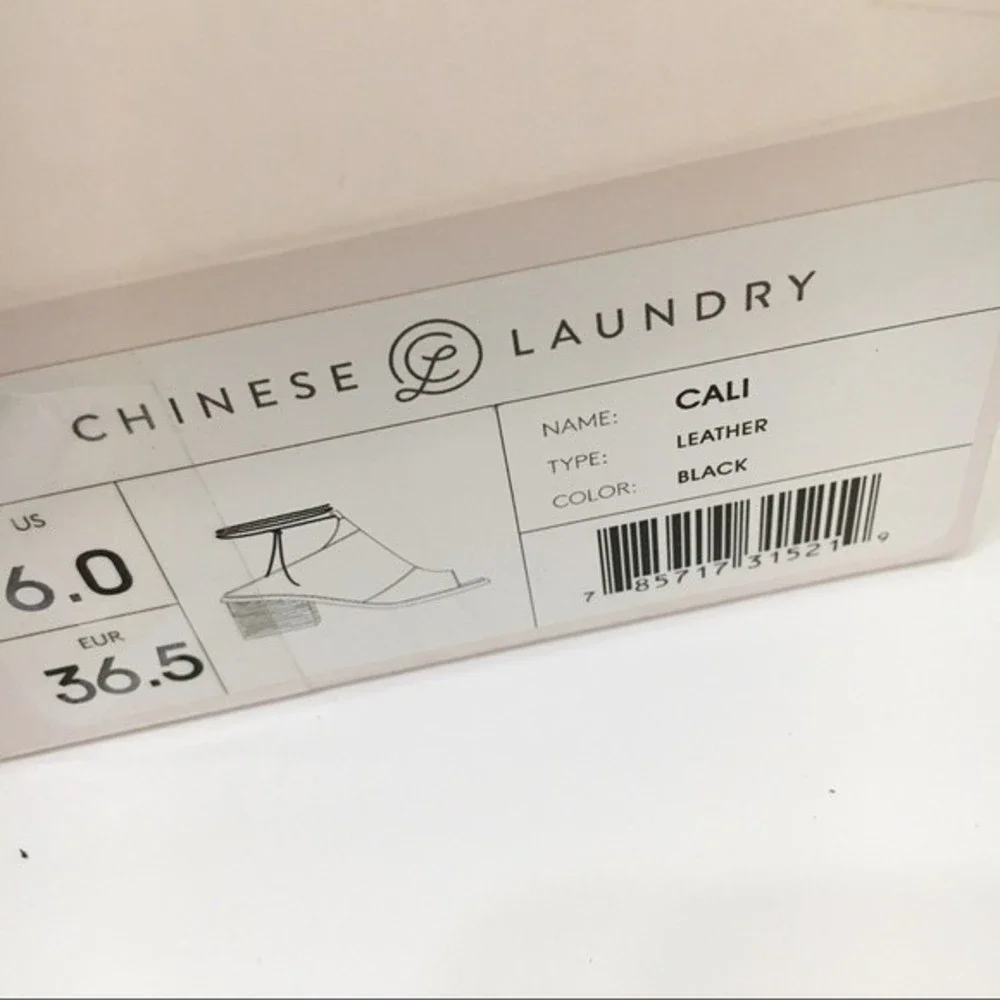 Chinese Laundry Size‎ 6 Black Leather Ankle Wrap Peep Toe Mules Shoes Heels